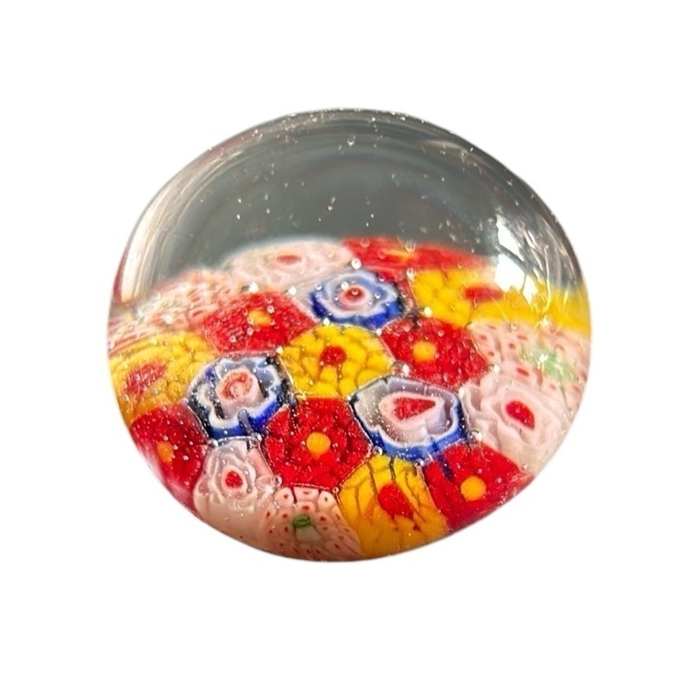 Vintage Small Art Glass 1.75” Round Millefiori Paperweight
